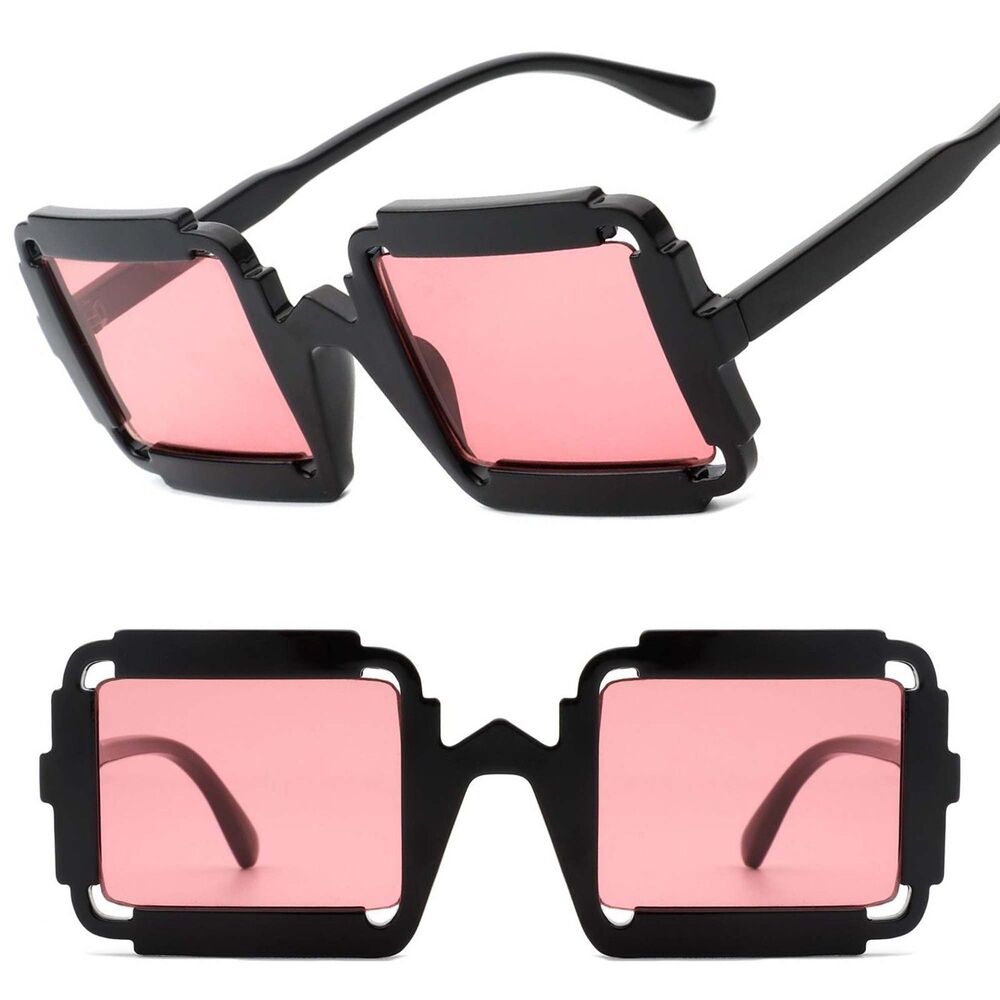 Bold Avant-garde Design Edgy Geometric Square Black & Red Sunglasses Mens Womens